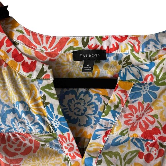 Talbots Women's Blossom Garden Shell Top White Multi Floral Print Cotton Size XL - Picture 3 of 7